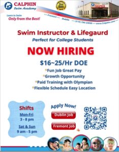 This picture shows swim coach and lifeguard job hiring information